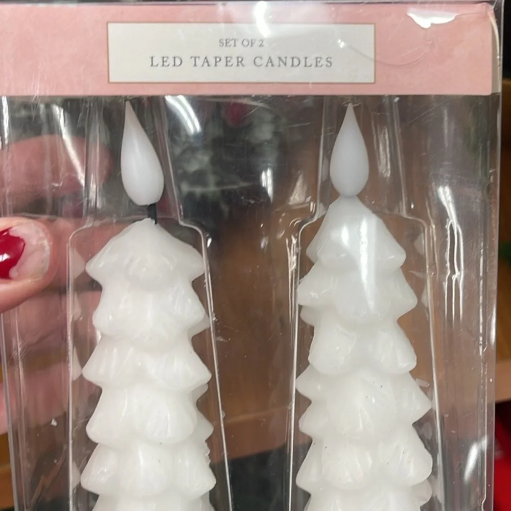 White Christmas Tree LED Taper Candles with Timer Set of 2 NWT